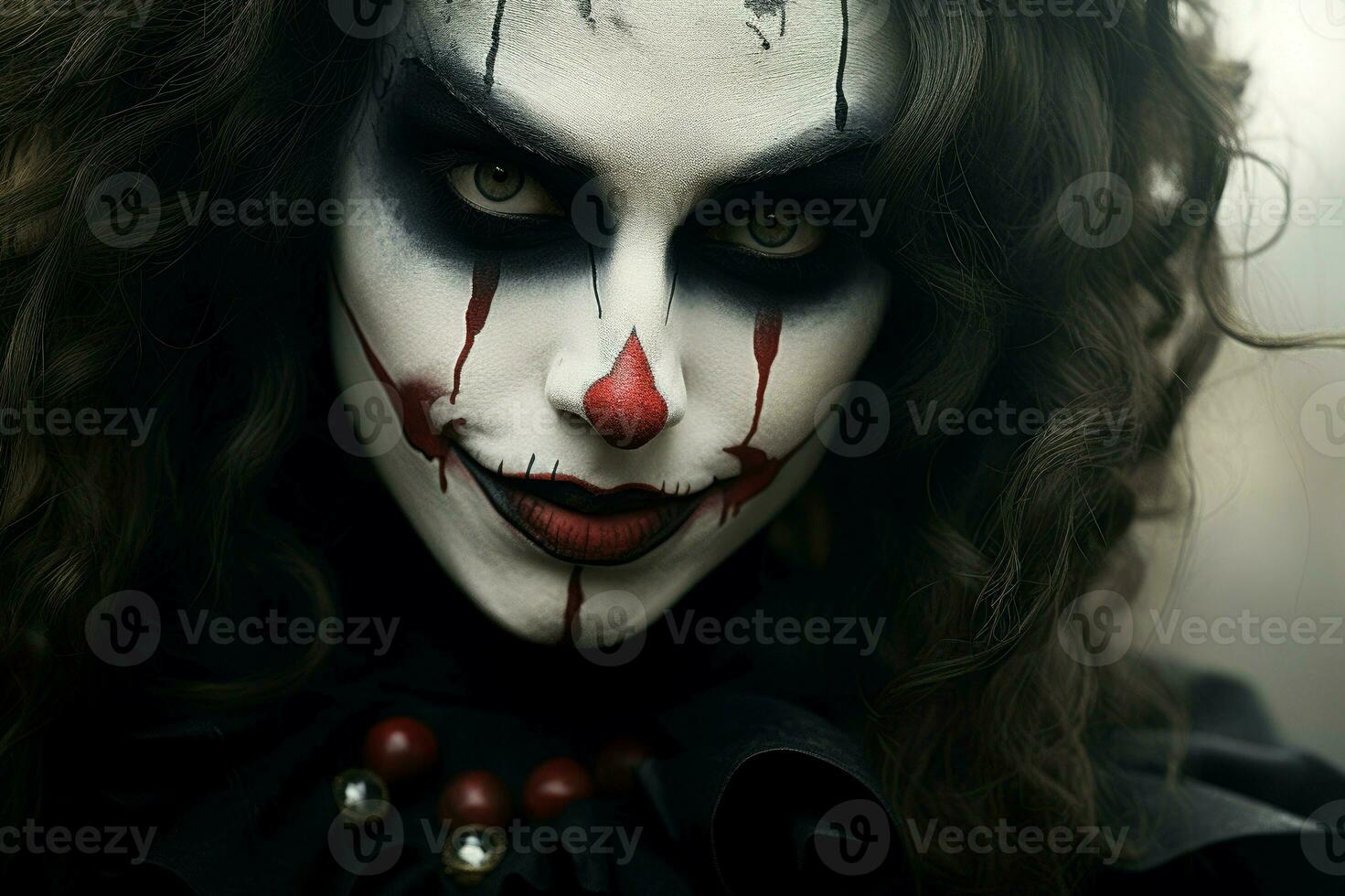 fanged flicka vampyr clown mun. generera ai foto