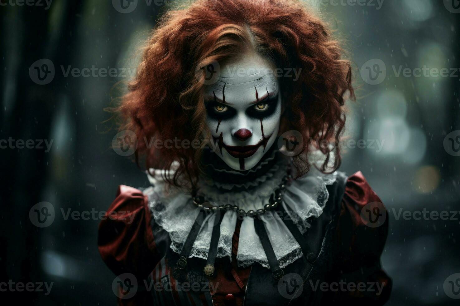 flicka vampyr clown mun. generera ai foto