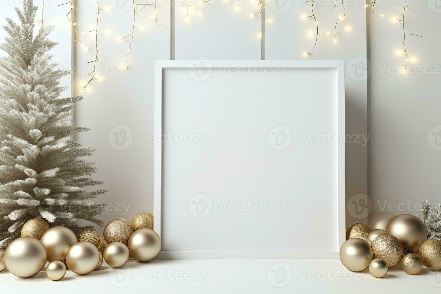 vit tömma tom attrapp med jul dekorationer. ai genererad foto