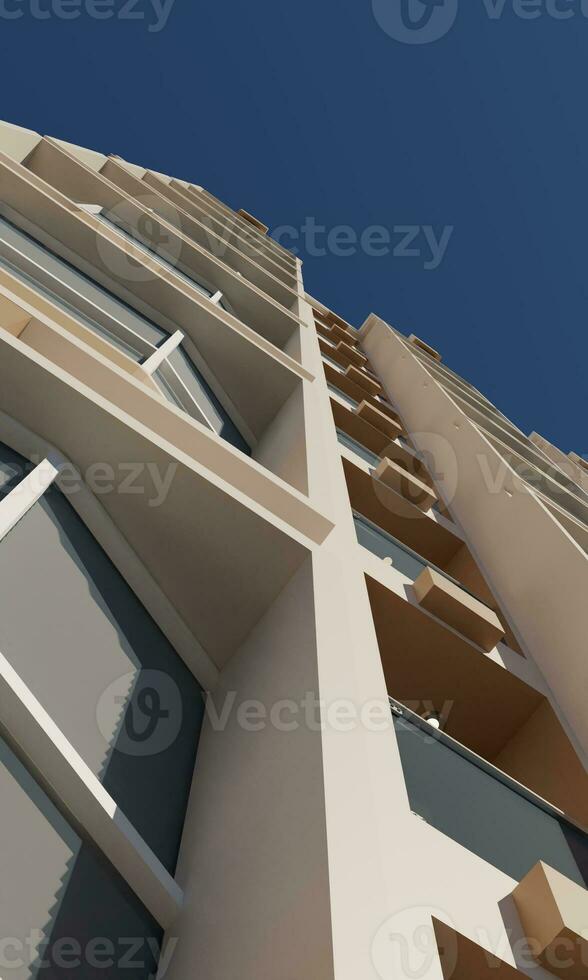 sida se av fönster modern hotell framställa 3d arkitektur tapet bakgrund foto