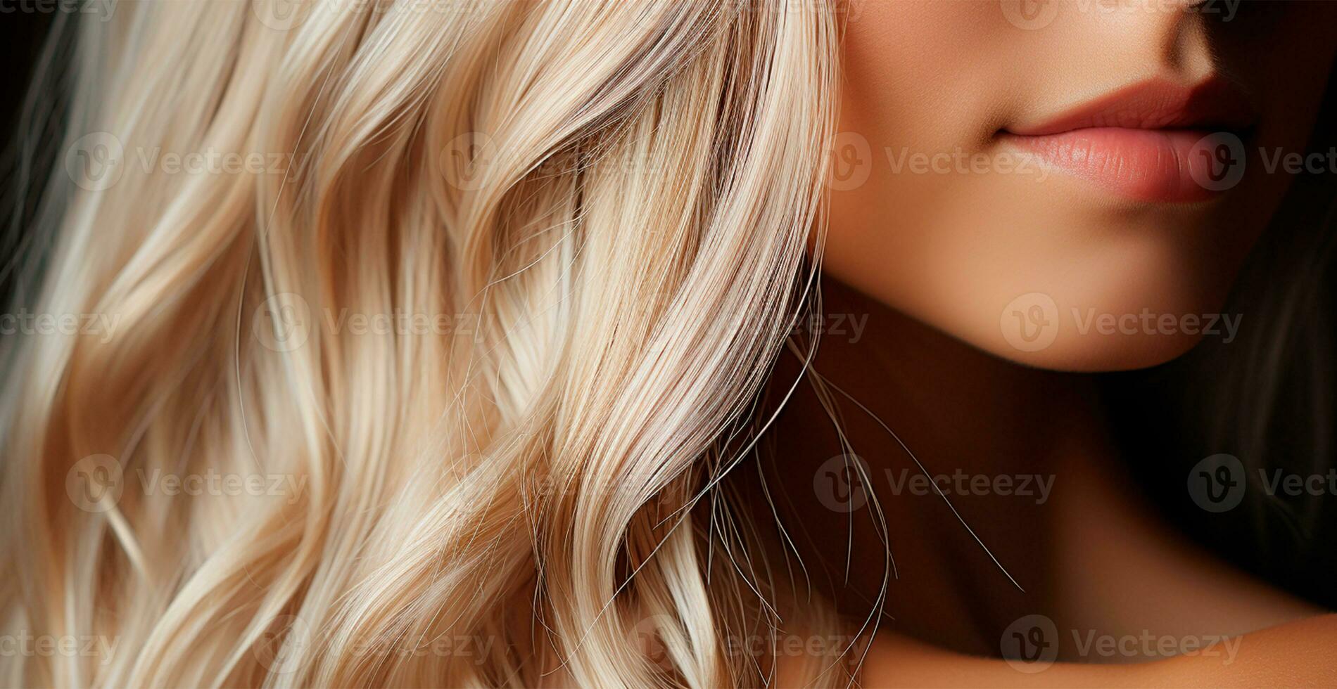 blond hår närbild som bakgrund. kvinnors lång naturlig blond hår. flicka med vågig skinande lockar - ai genererad bild foto