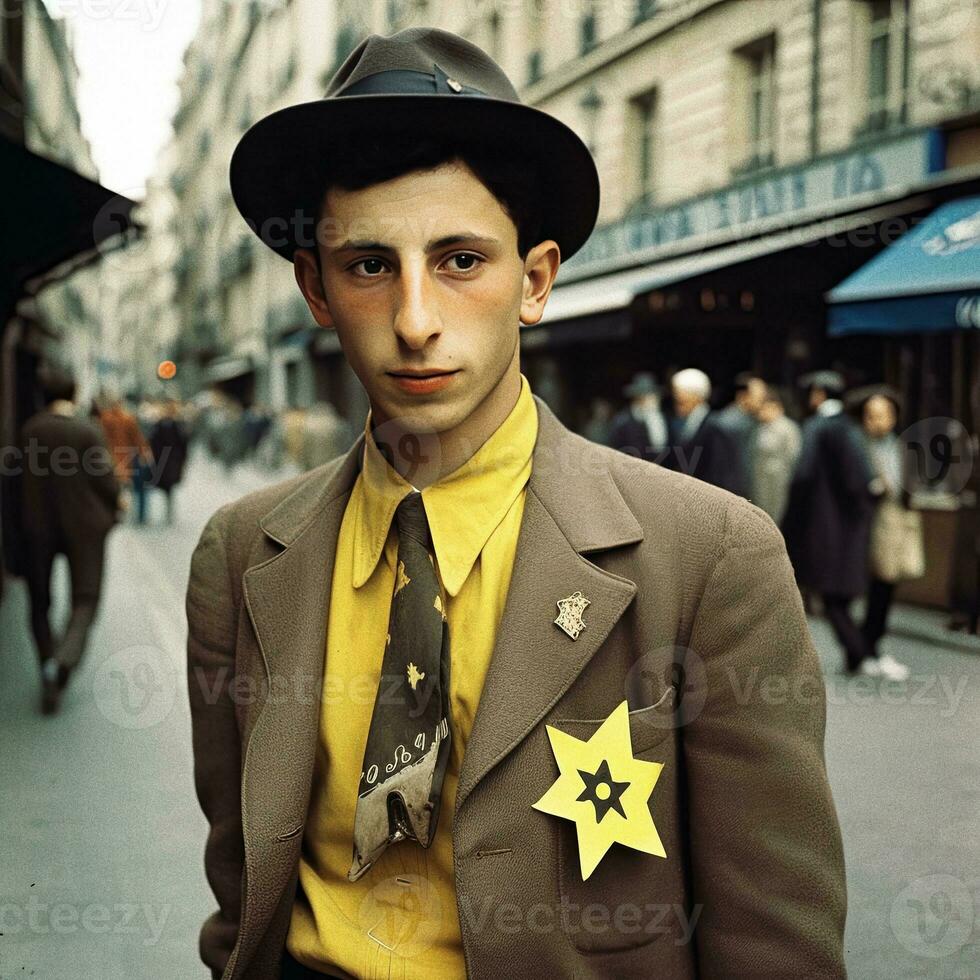 en zazou bär en gul stjärna i paris under värld krig ii generativ ai foto