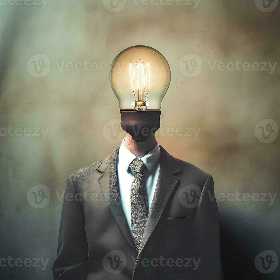 elektrisk sinne en man med en glödlampa huvud generativ ai foto