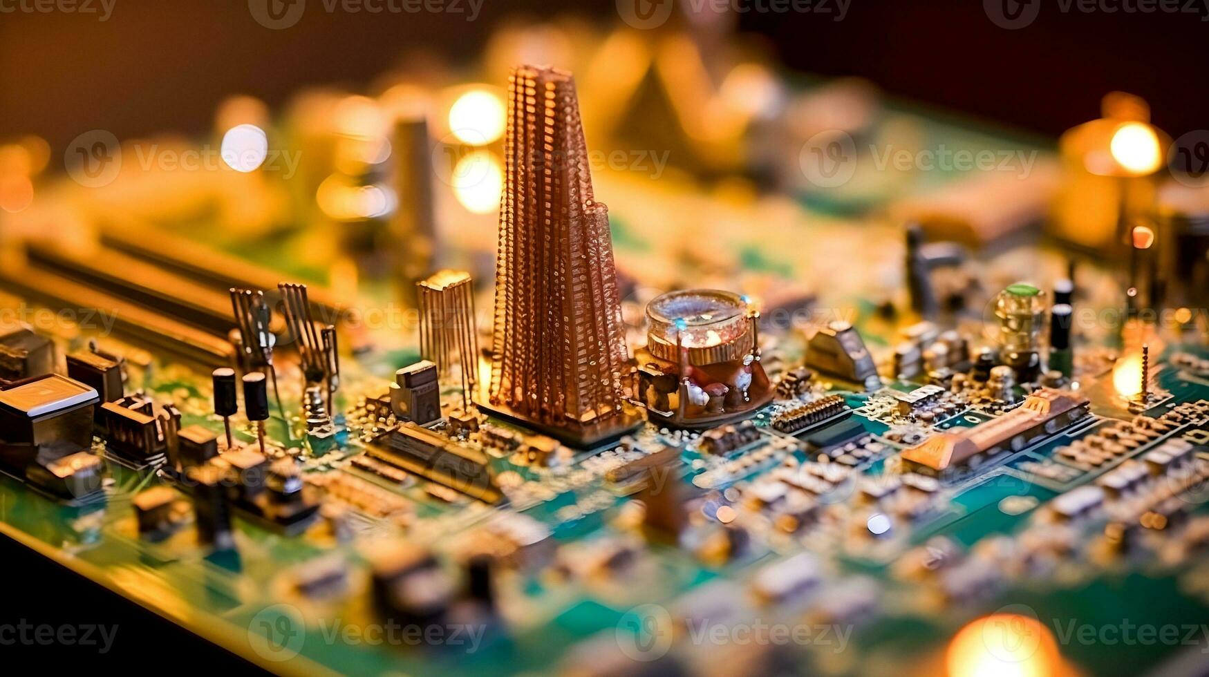 ai genererad miniatyr- paris på en moderkort foto