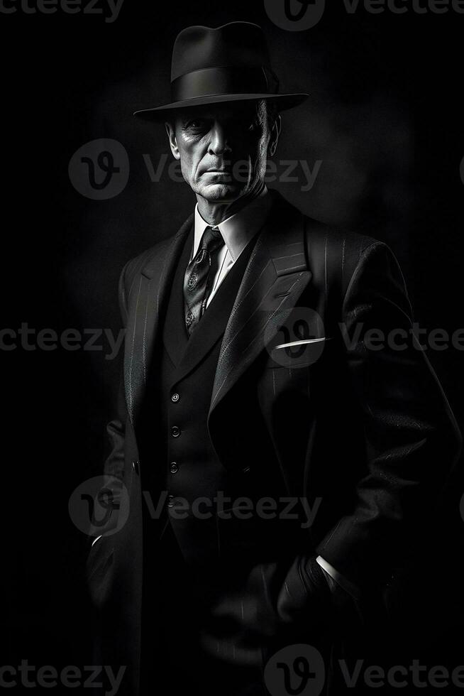 elegant man i studio bär klassisk brittiskt eller amerikan kostym. generativ ai. foto