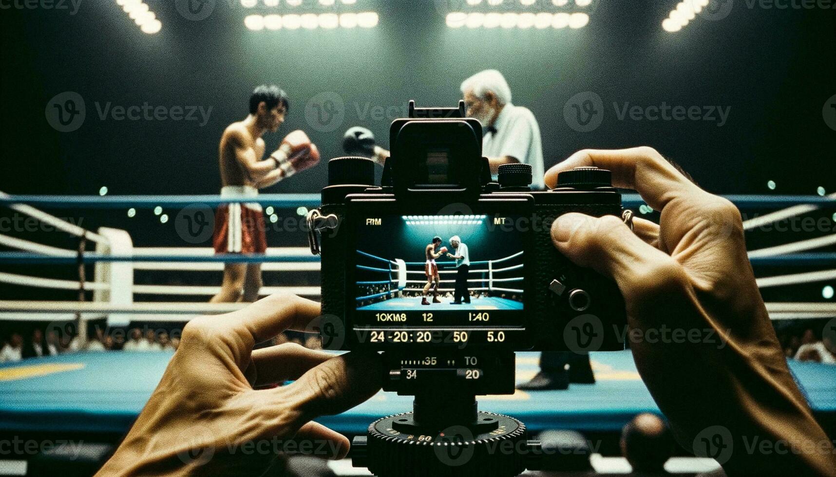 början av en boxning match genom de lins av generativ ai foto