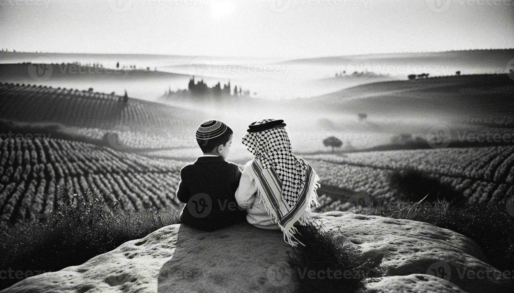 symbol av fred jewish och palestinsk vänner i jerusalem. generativ ai foto