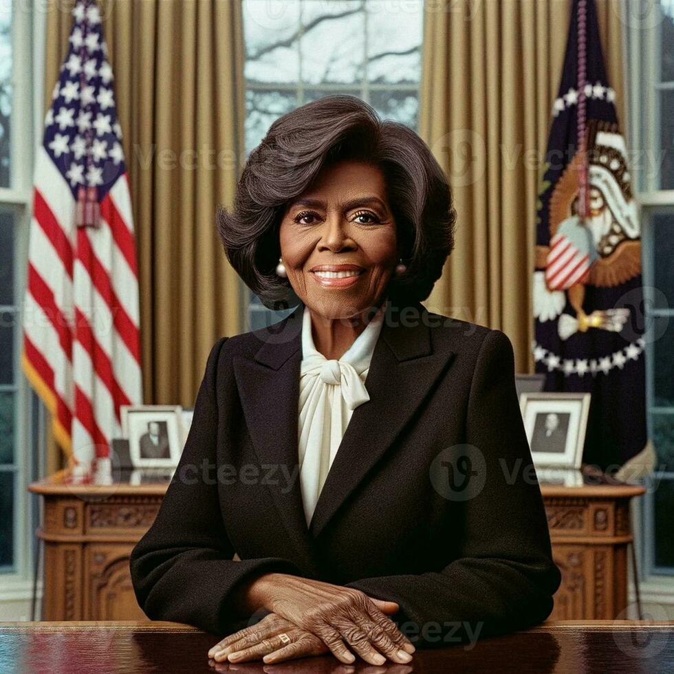 historisk porträtt av först svart kvinna president av de förenad stater. generativ ai. foto