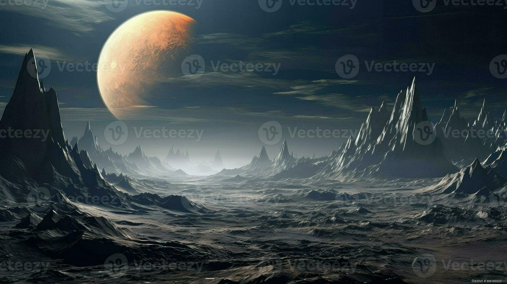 utomhus- lunar berg räckvidd ai genererad foto