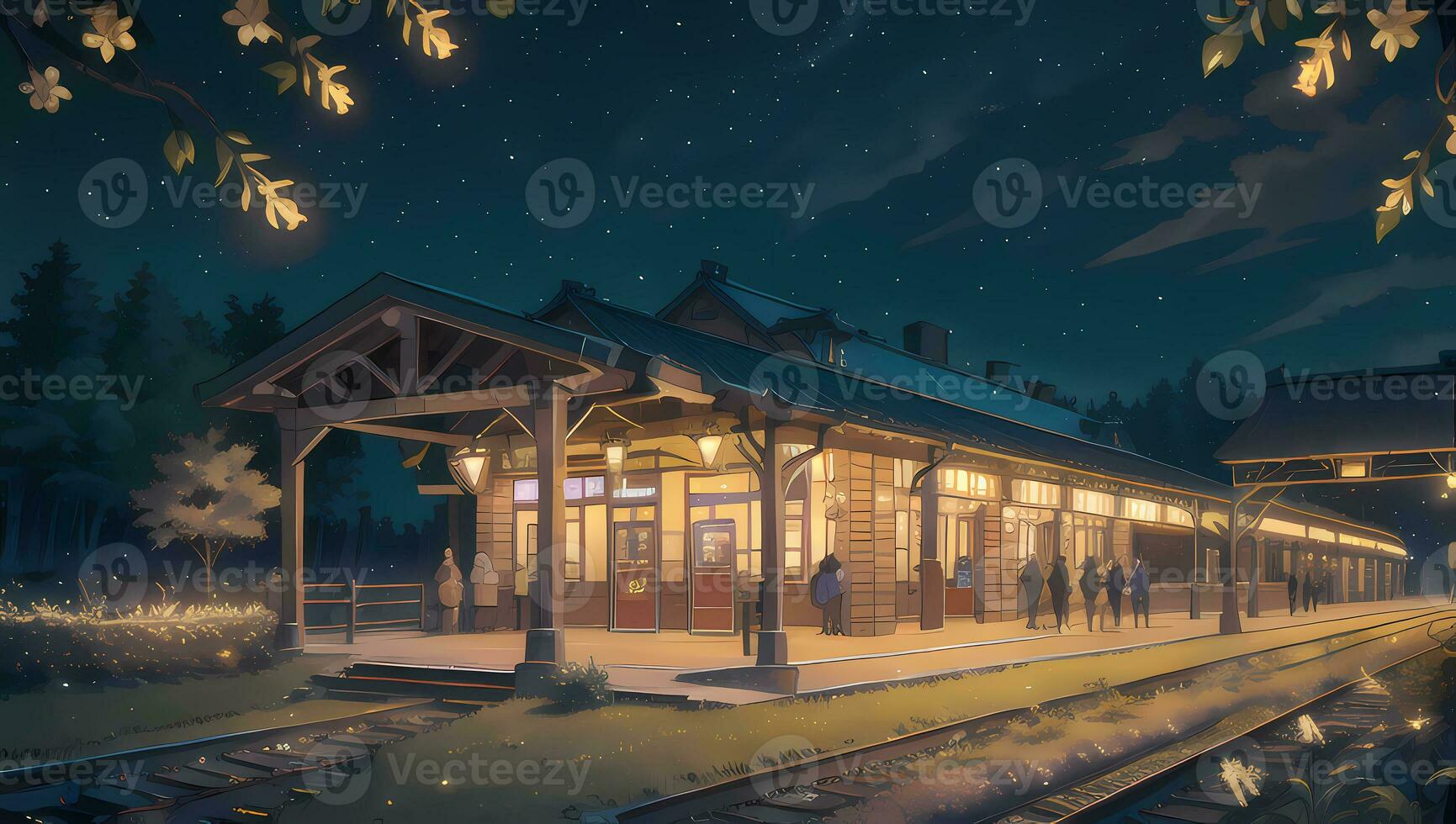 tåg station exteriör skott visuell ny anime manga bakgrund tapet foto