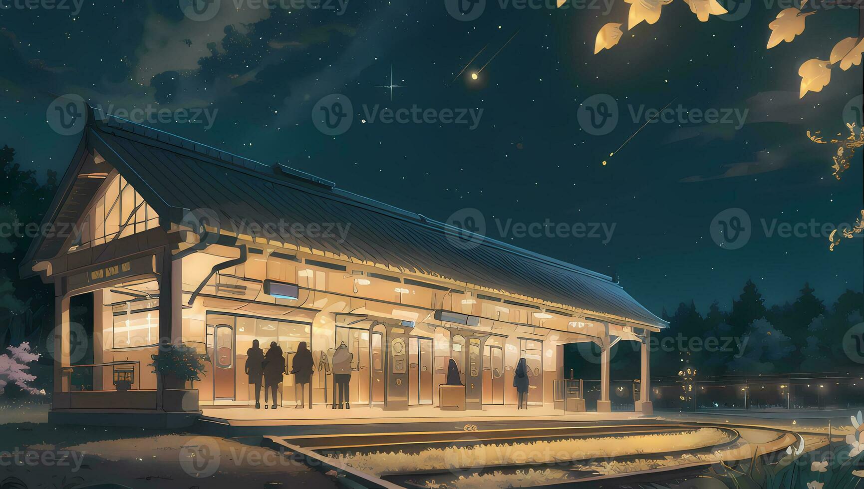 tåg station exteriör skott visuell ny anime manga bakgrund tapet foto