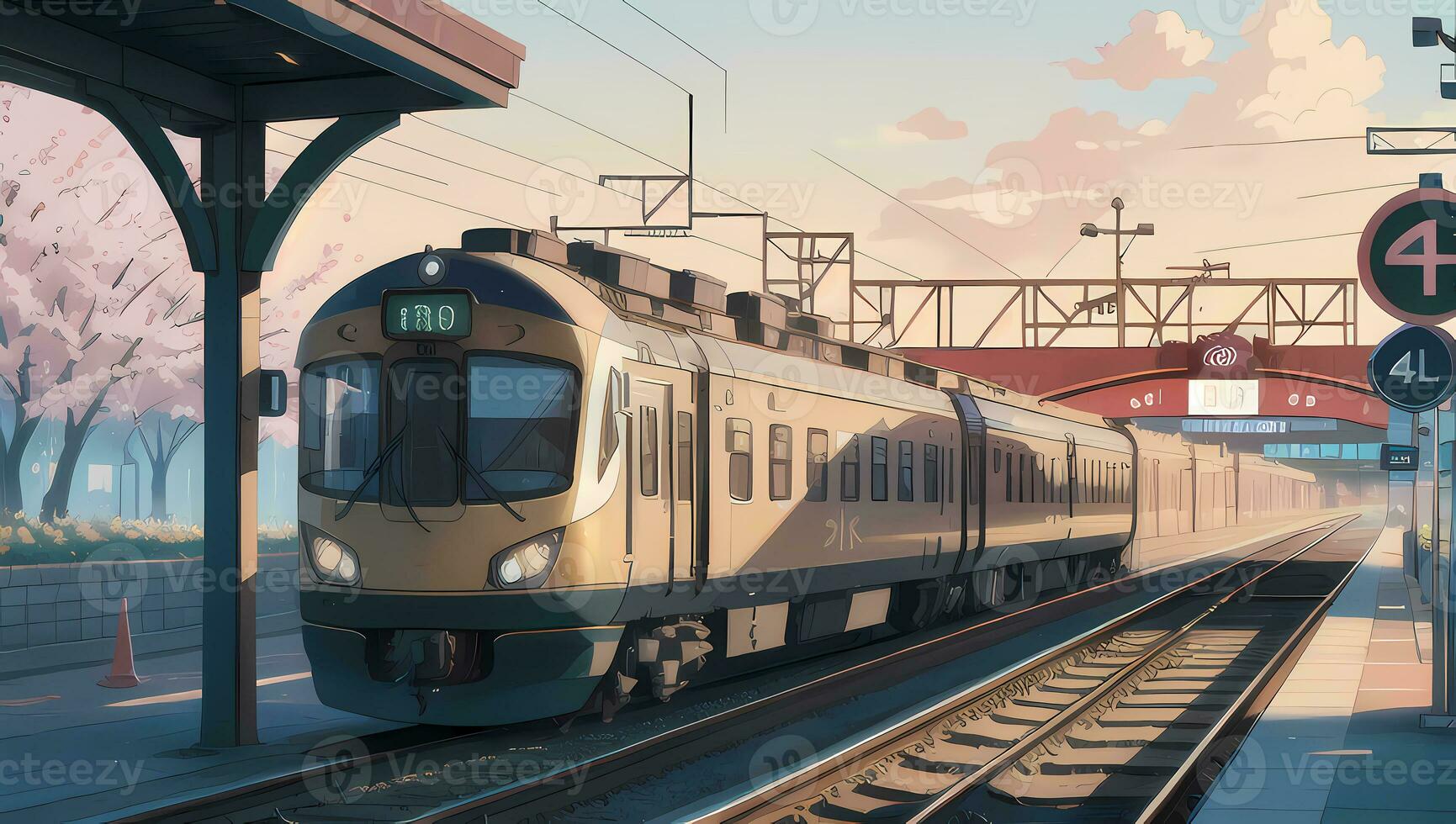 tåg station exteriör skott visuell ny anime manga bakgrund tapet foto