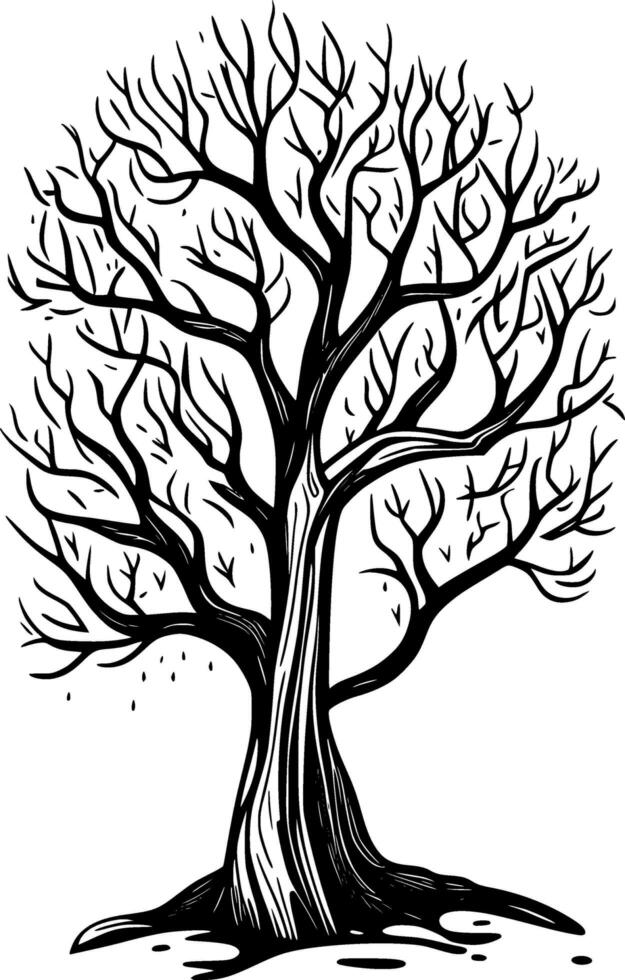 träd med grenar och löv, illustration foto