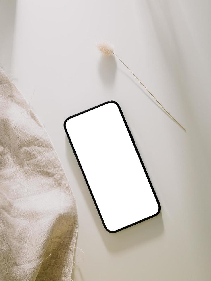 smartphone mockup, telefon med blank skärm mall. platt låg foto