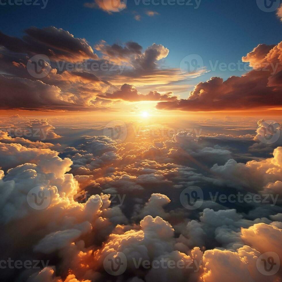 bakgrund av moln ovan de himmel med de reflexion av de solnedgång Sol, bra för företag, hemsida, bakgrund, blogg, design etc. ai generativ begrepp foto