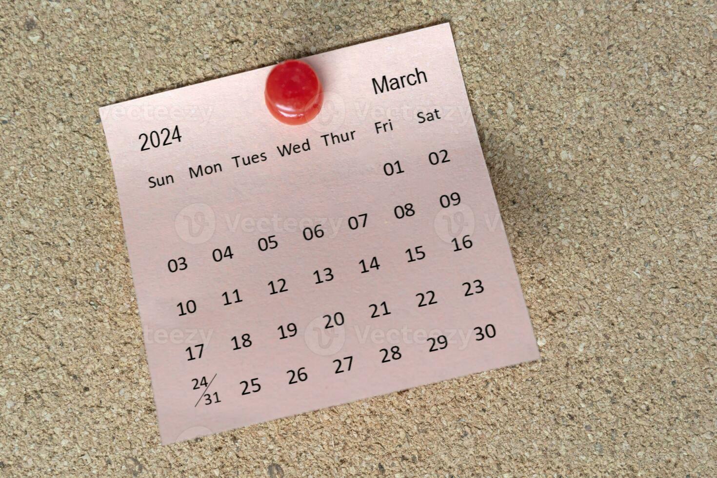 Mars 2024 kalender på klibbig notera. påminnelse och 2024 ny år begrepp foto