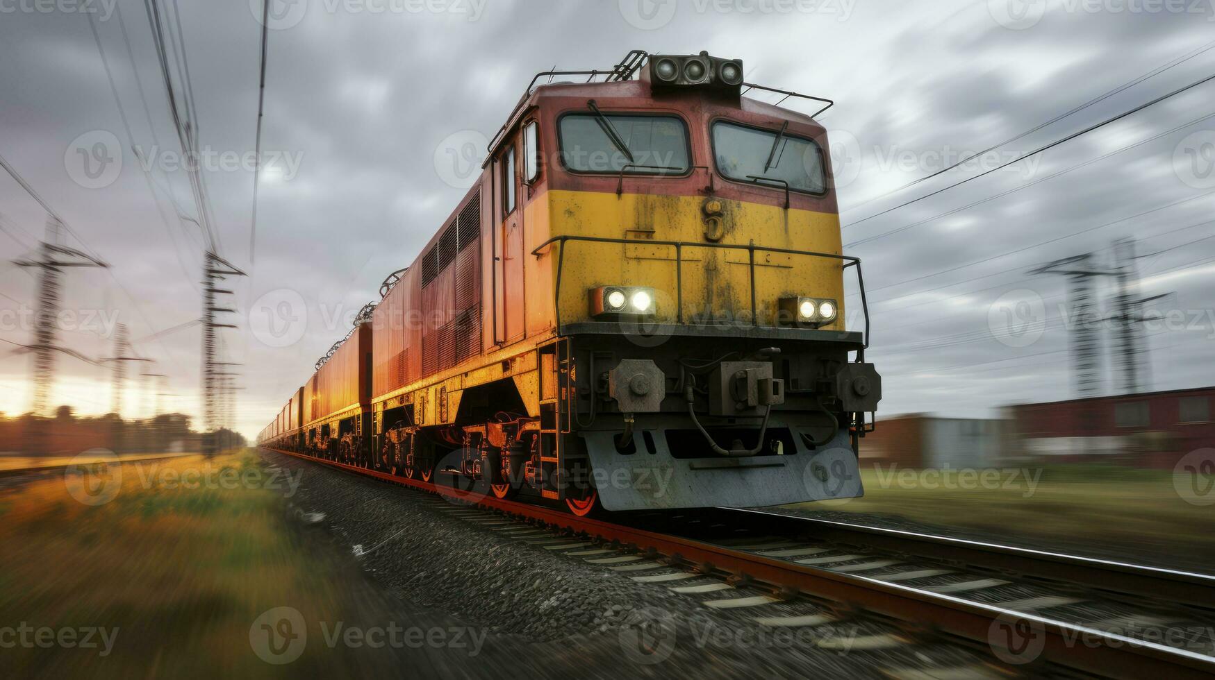 de snabb resa av en frakt tåg. de konst av snabbt frakt leverans förbi tåg. generativ ai foto