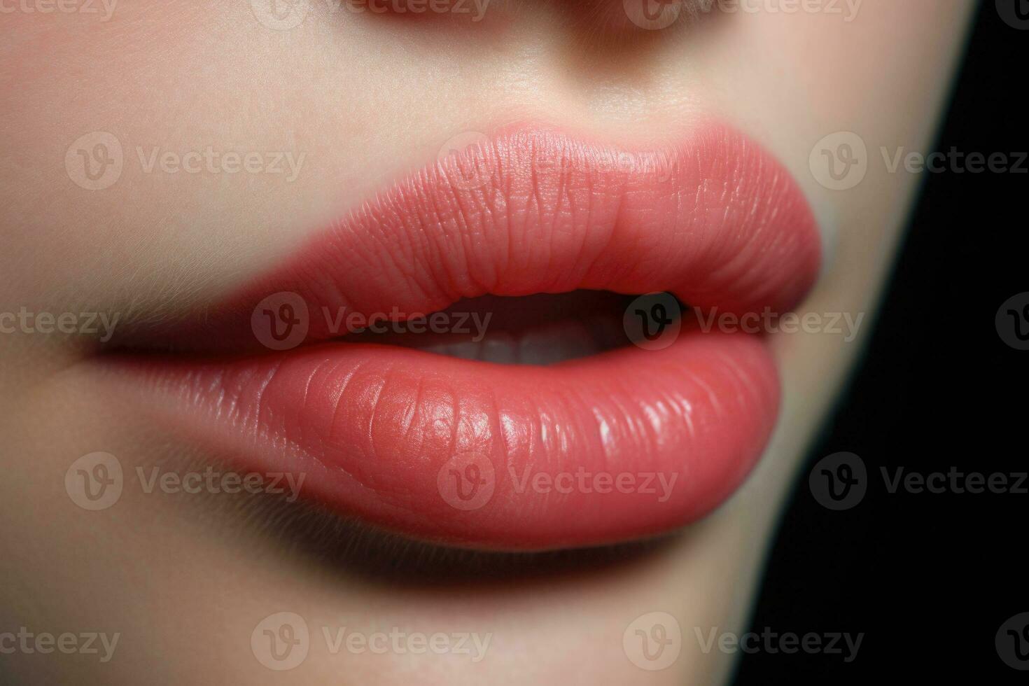 knubbig kvinnas mun utan smink. generativ ai foto