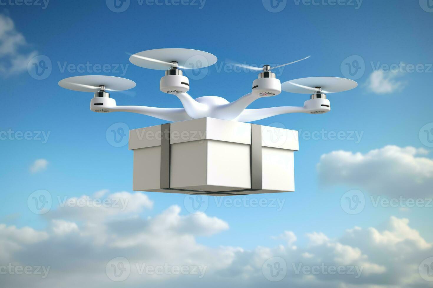 vit quadcopter Drönare bärande paket. generativ ai foto