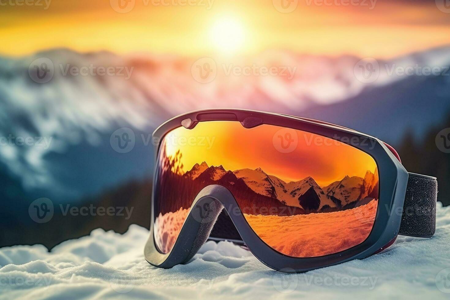 snö glasögon med strålar av de miljö Sol. vinter- sporter Utrustning. generativ ai foto