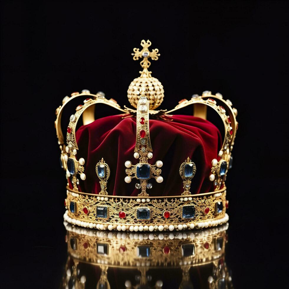de kunglig kröning krona isolerat på en svart bakgrund. generativ ai foto
