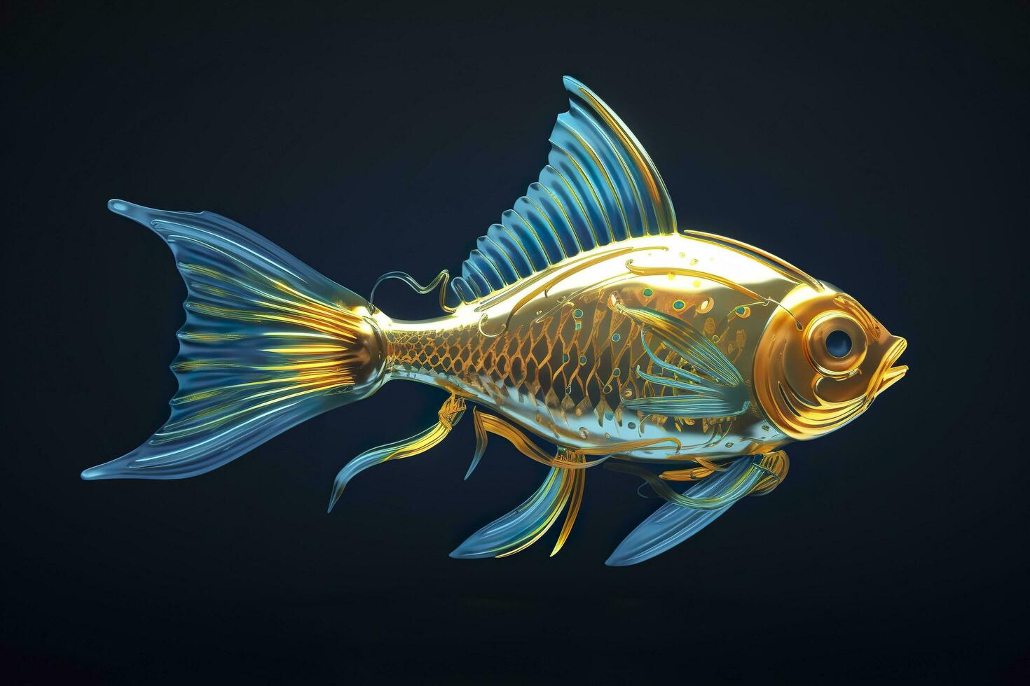 3d tolkning. fisk på svart bakgrund. generativ ai foto