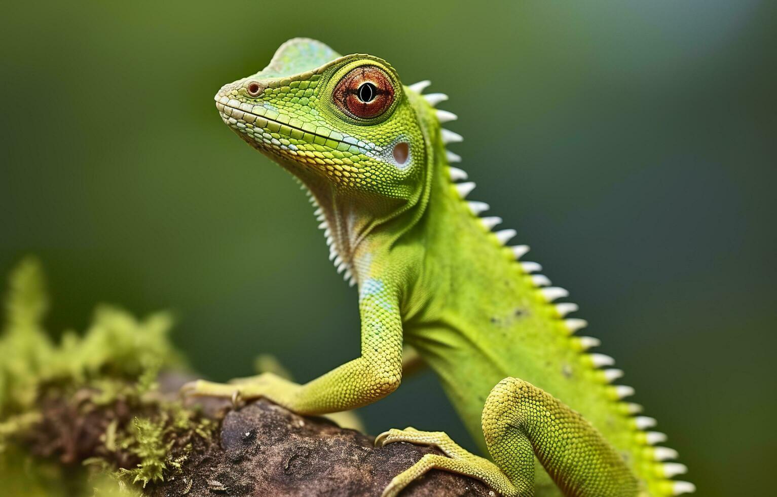 bronkocela cristatella, också känd som de grön naken ödla. generativ ai foto