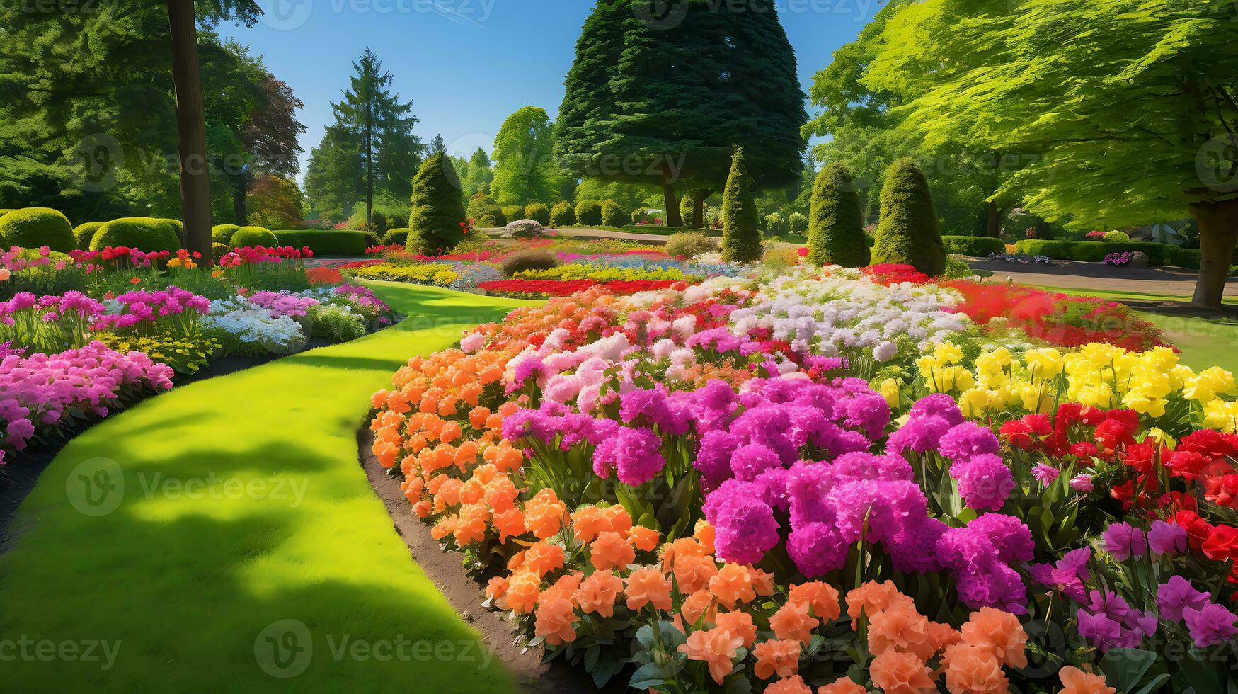 en fantastisk blomma trädgård spricker med vibrerande vektor konst genererad förbi ai foto