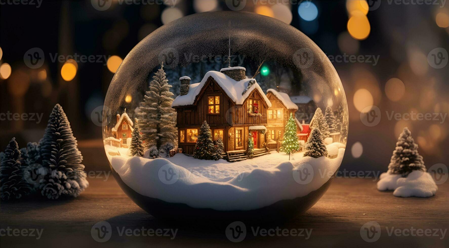 ai generativ vibrerande mysigt fantastisk vinter- jul träd inuti klar kristall boll foto