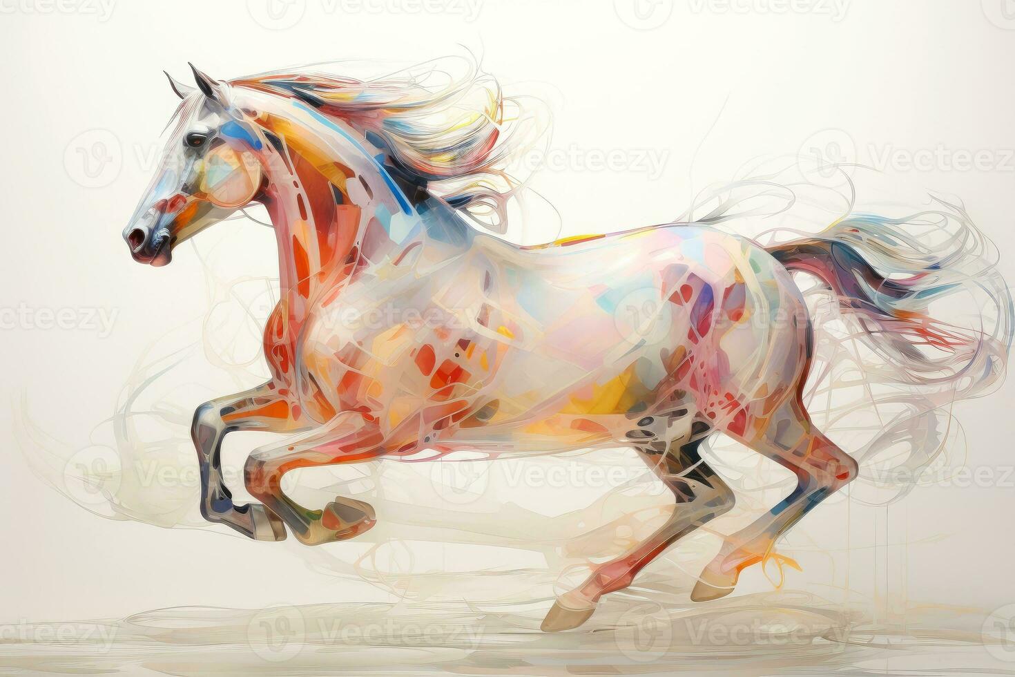 vattenfärg häst målning, abstrakt teckning av en löpning måla stänkte häst, generativ ai illustration foto