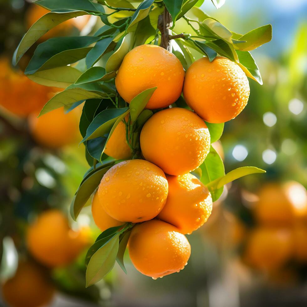 apelsiner träd på organisk frukt odla, ai genererad foto