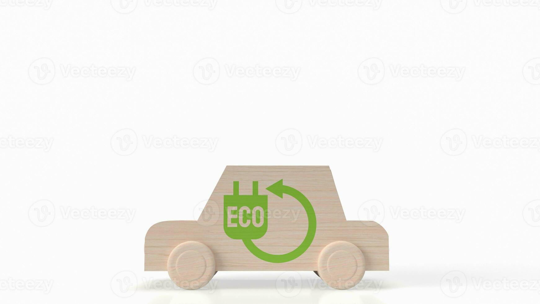 de trä bil och eco ikon för ekologisk begrepp 3d tolkning foto