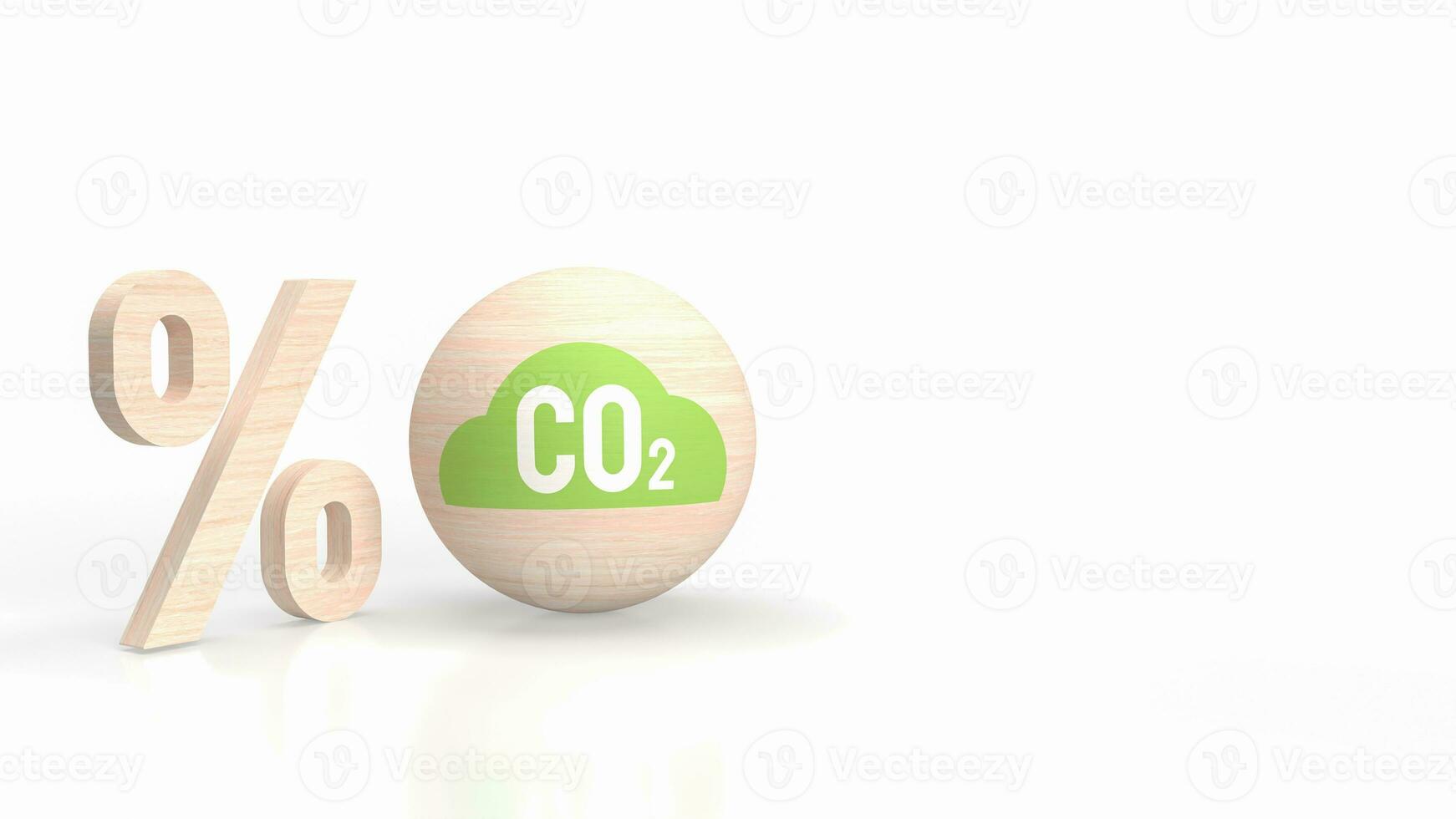de co2 ikon på trä boll för ekologisk begrepp 3d tolkning foto