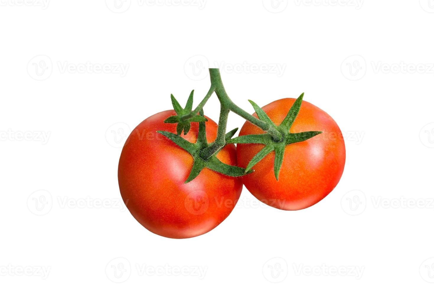 två röda mogna tomater isolerade på vit bakgrund foto