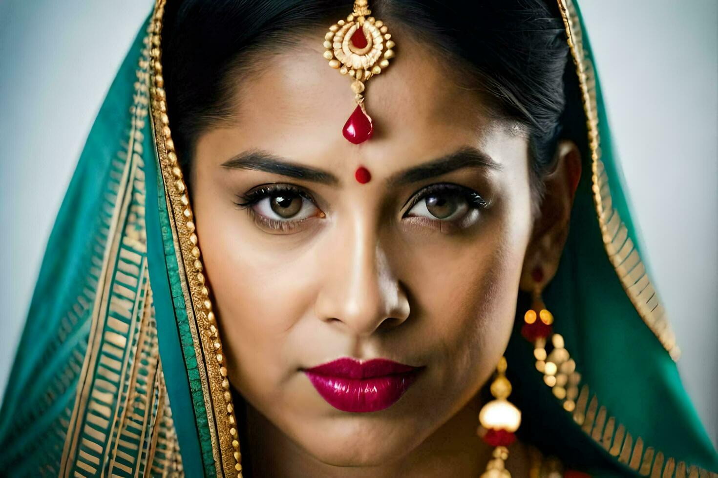 en skön indisk kvinna bär en traditionell sari. ai-genererad foto