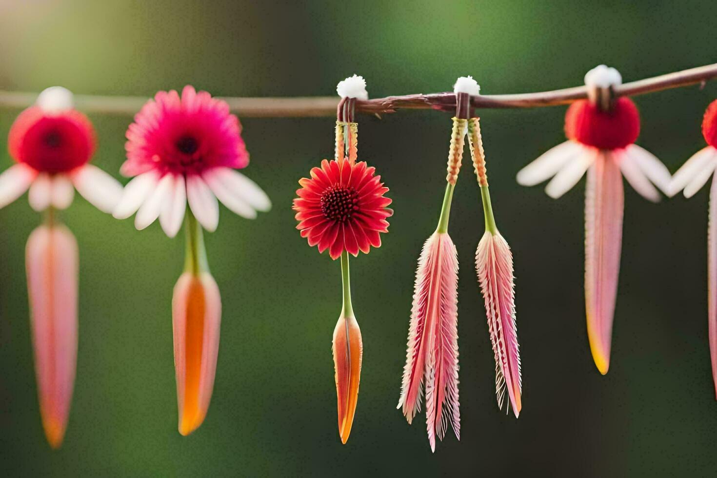 blommor hängande från en tråd. ai-genererad foto