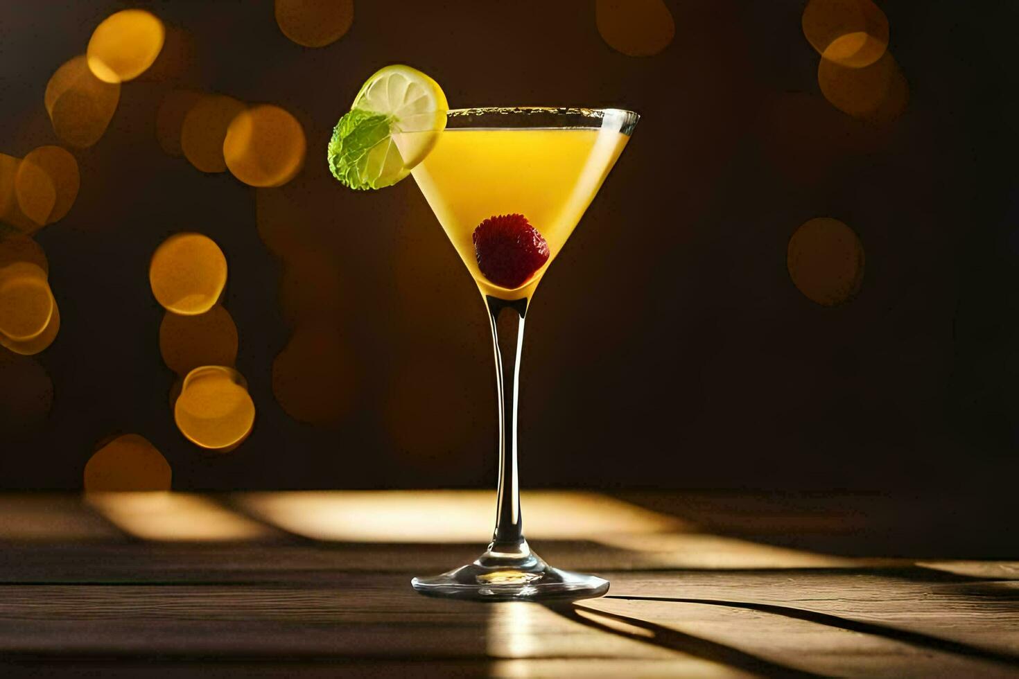 cocktail på en trä- tabell med bokeh. ai-genererad foto