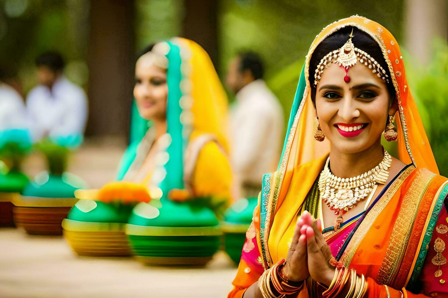 indisk brud i traditionell klädsel. ai-genererad foto