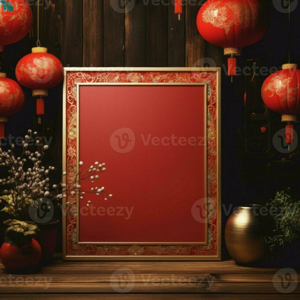 slående kinesisk ny år röd bakgrund. generera ai foto