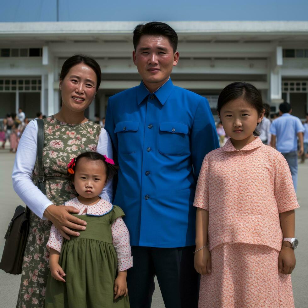 norr koreanska familj på de gata - ai genererad foto