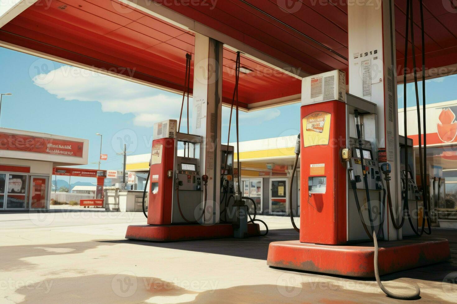 belyst gas station. generera ai foto