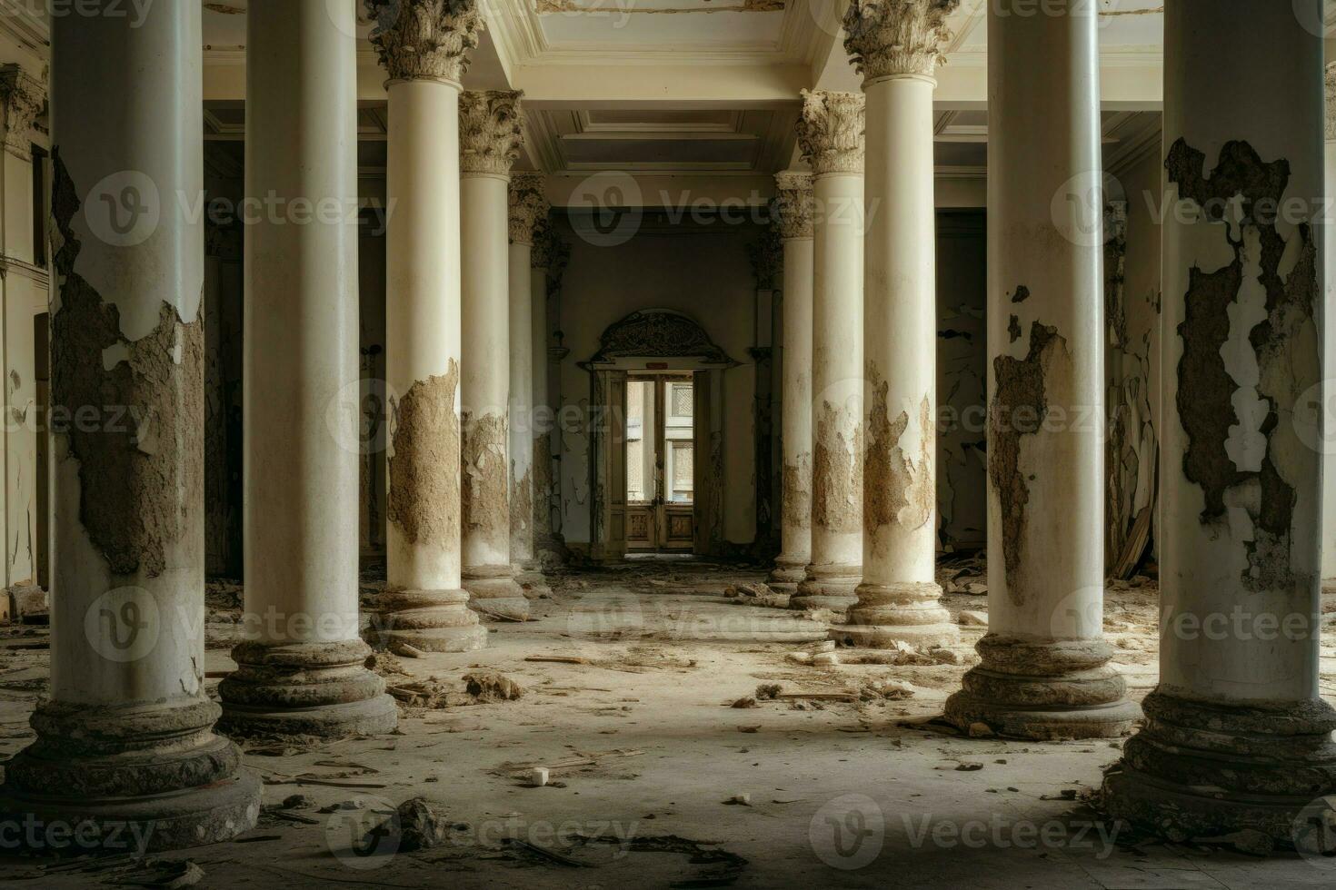 årgång antik kolonner övergiven. generera ai foto