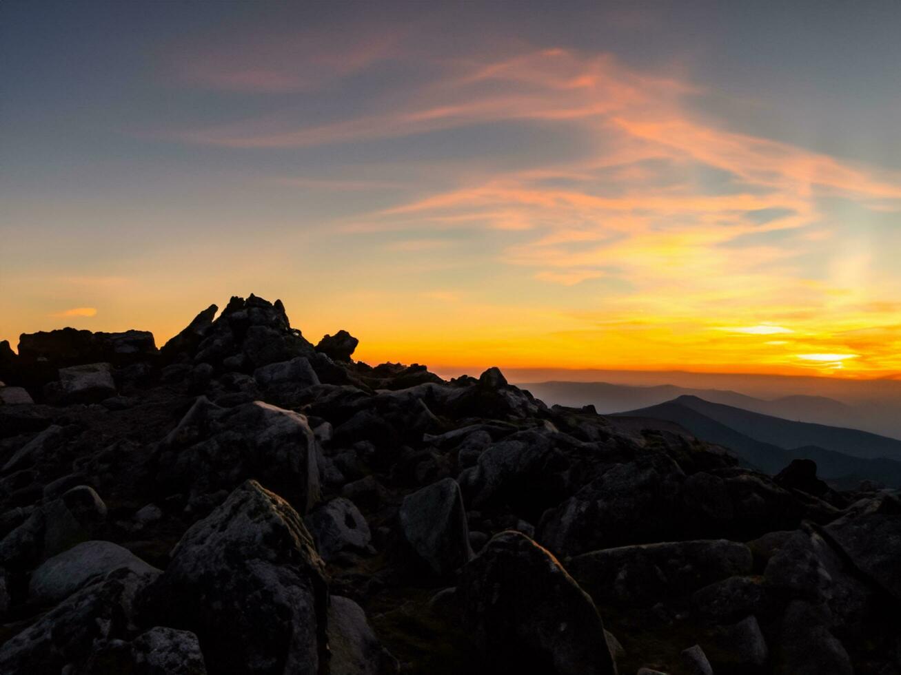 soluppgång på de topp av de berg. foto