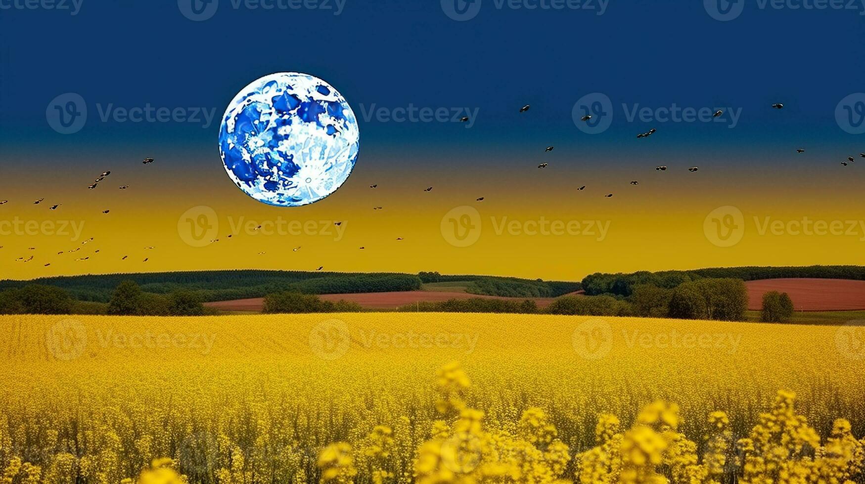 gul senap fält landskap industri av lantbruk med full måne - element av detta bild möblerad förbi nasa. generativ ai foto
