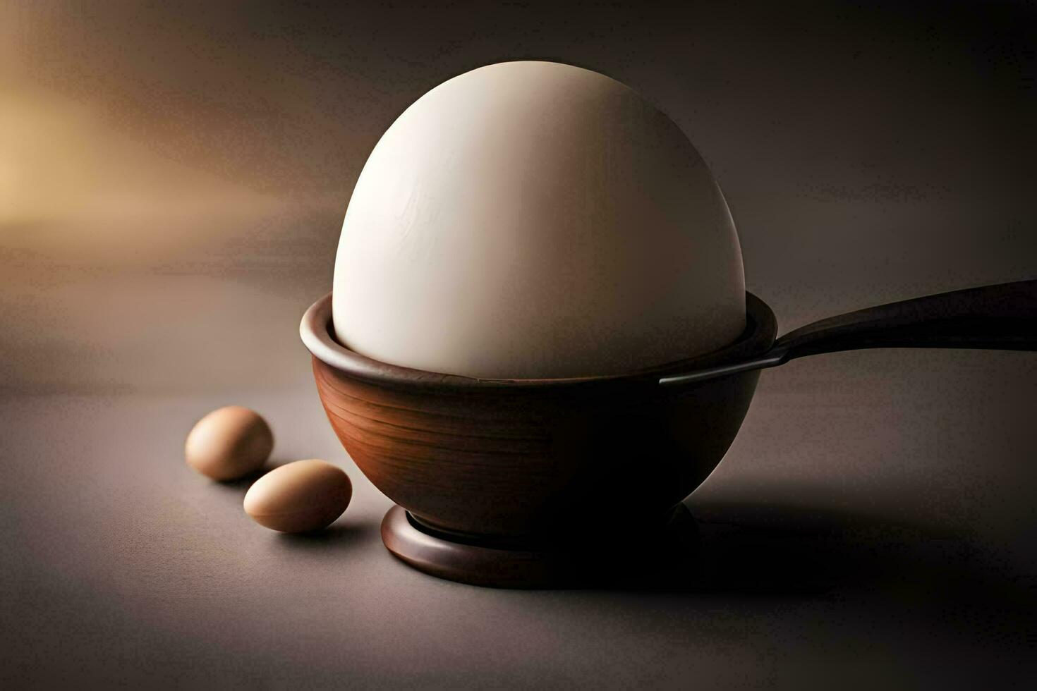 ett ägg i en trä- skål med två ägg. ai-genererad foto