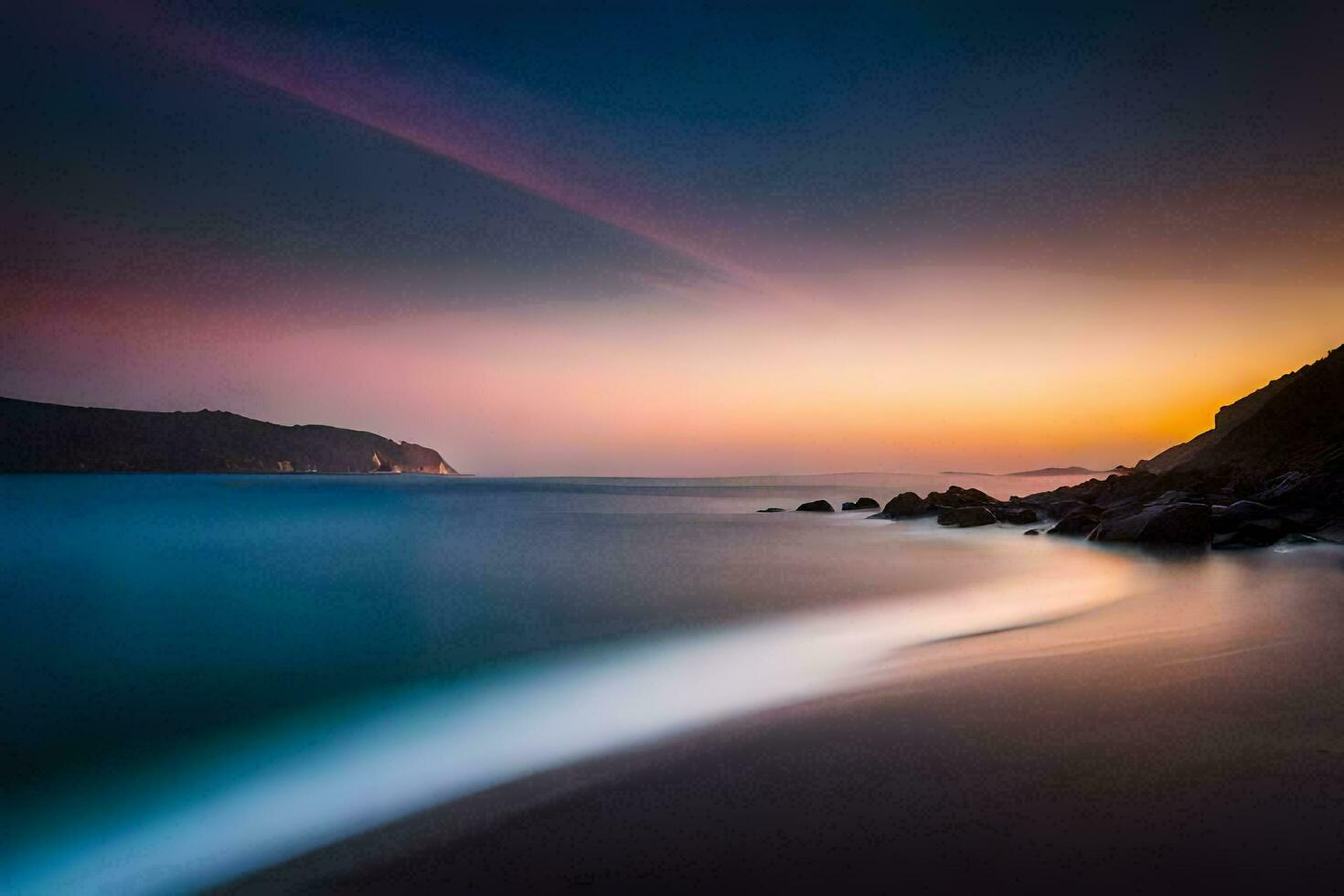 en lång exponering fotografera av de hav på solnedgång. ai-genererad foto