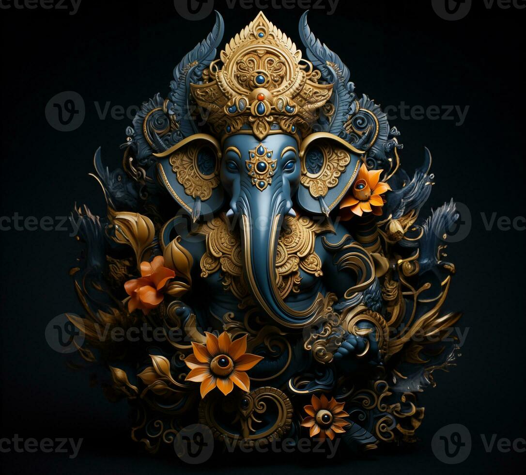 vägg konst med svart bakgrund och visa Gud mycket attraktiv herre ganesh. generativ ai. foto