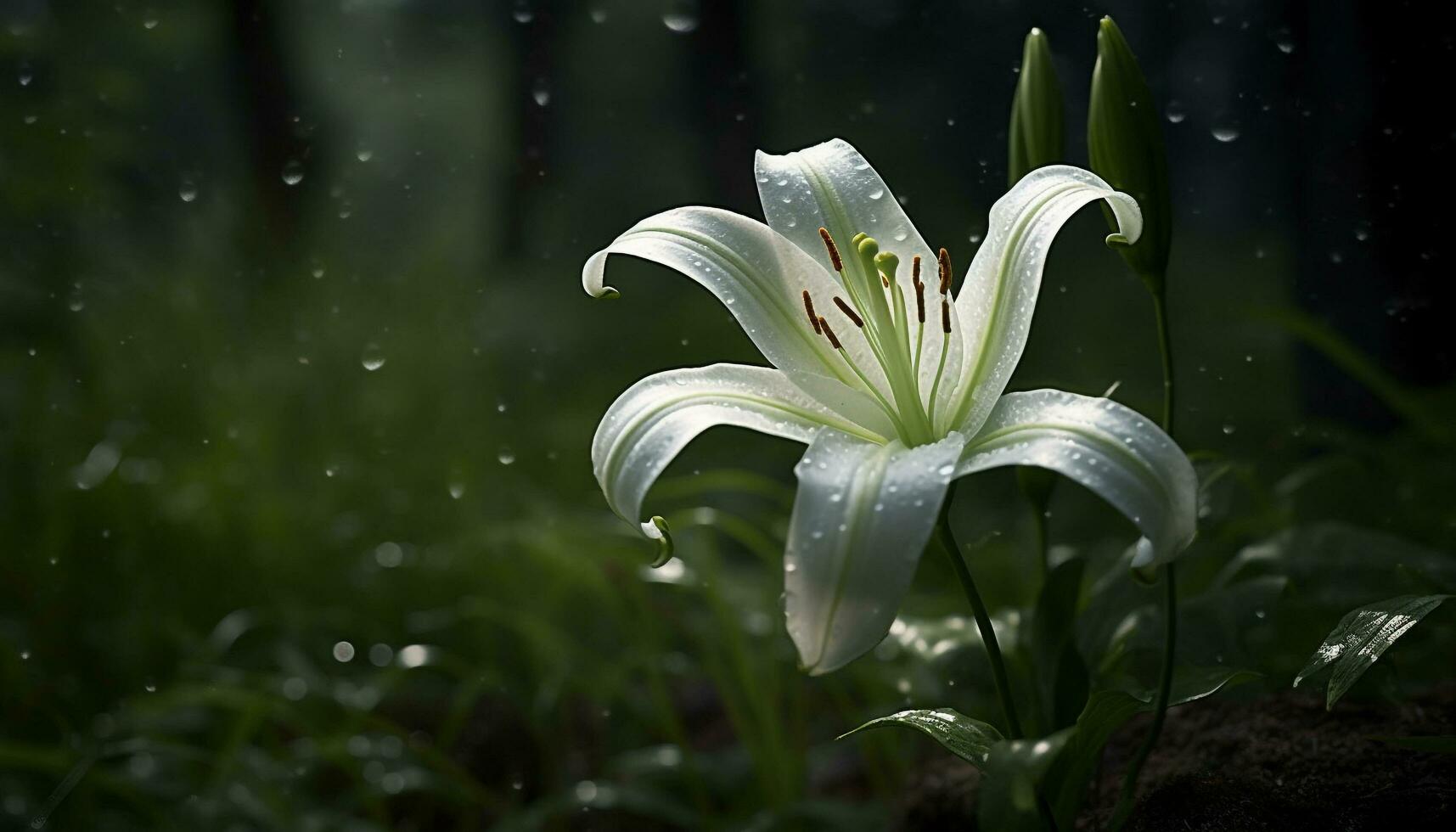 friskhet av en våt blomma huvud i de sommar äng genererad förbi ai foto