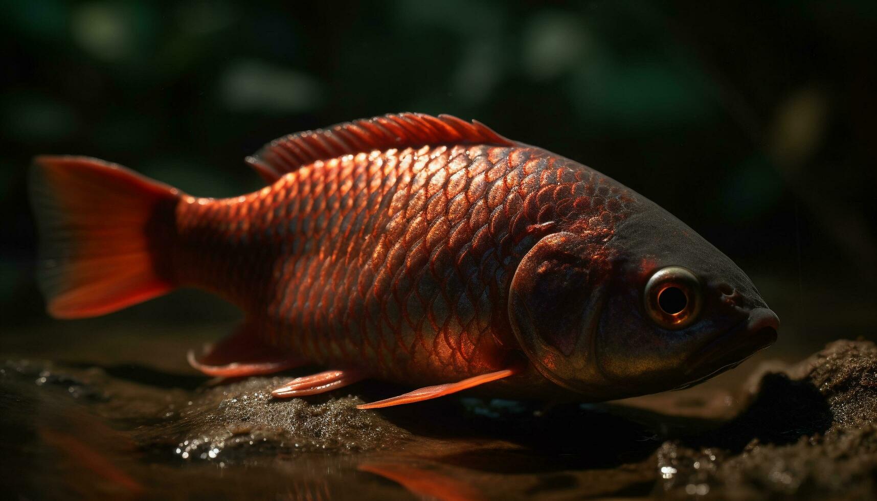 en färgrik fisk simning i en tropisk under vattnet rev genererad förbi ai foto