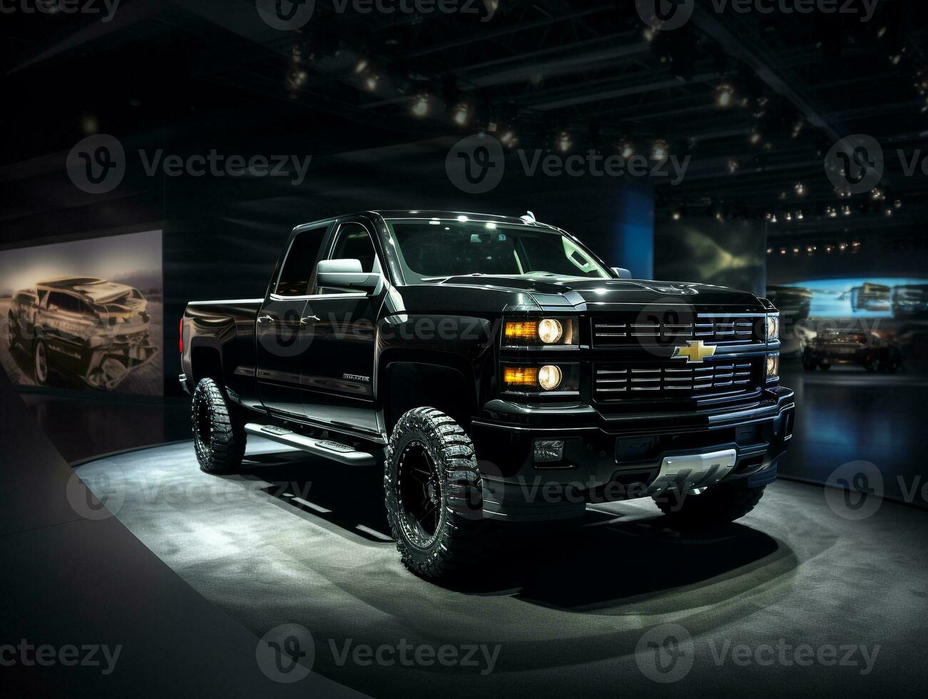 Chevrolet silverado utställning. generativ ai foto